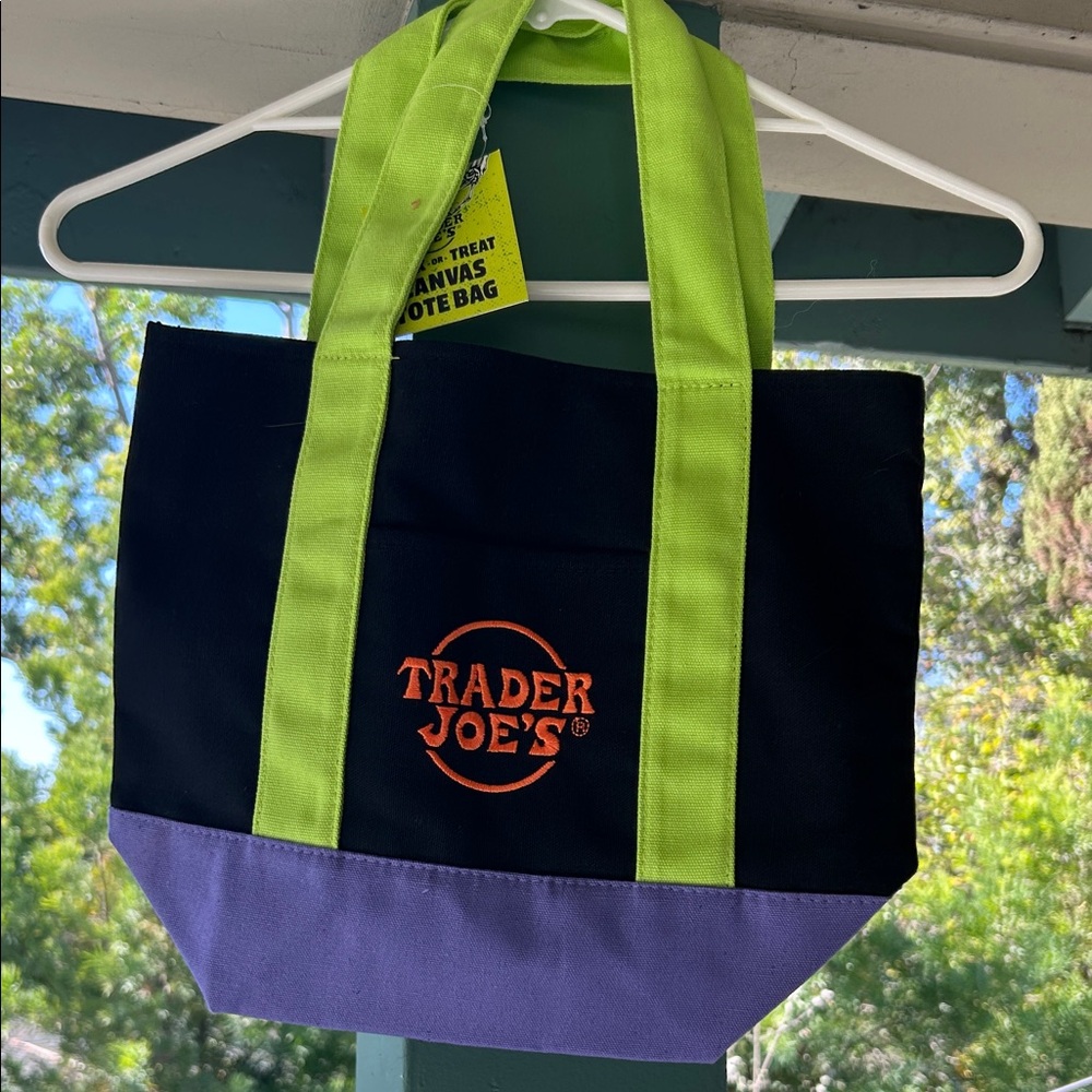 Trader Joe’s Black and Purple Canvas Tote Bag